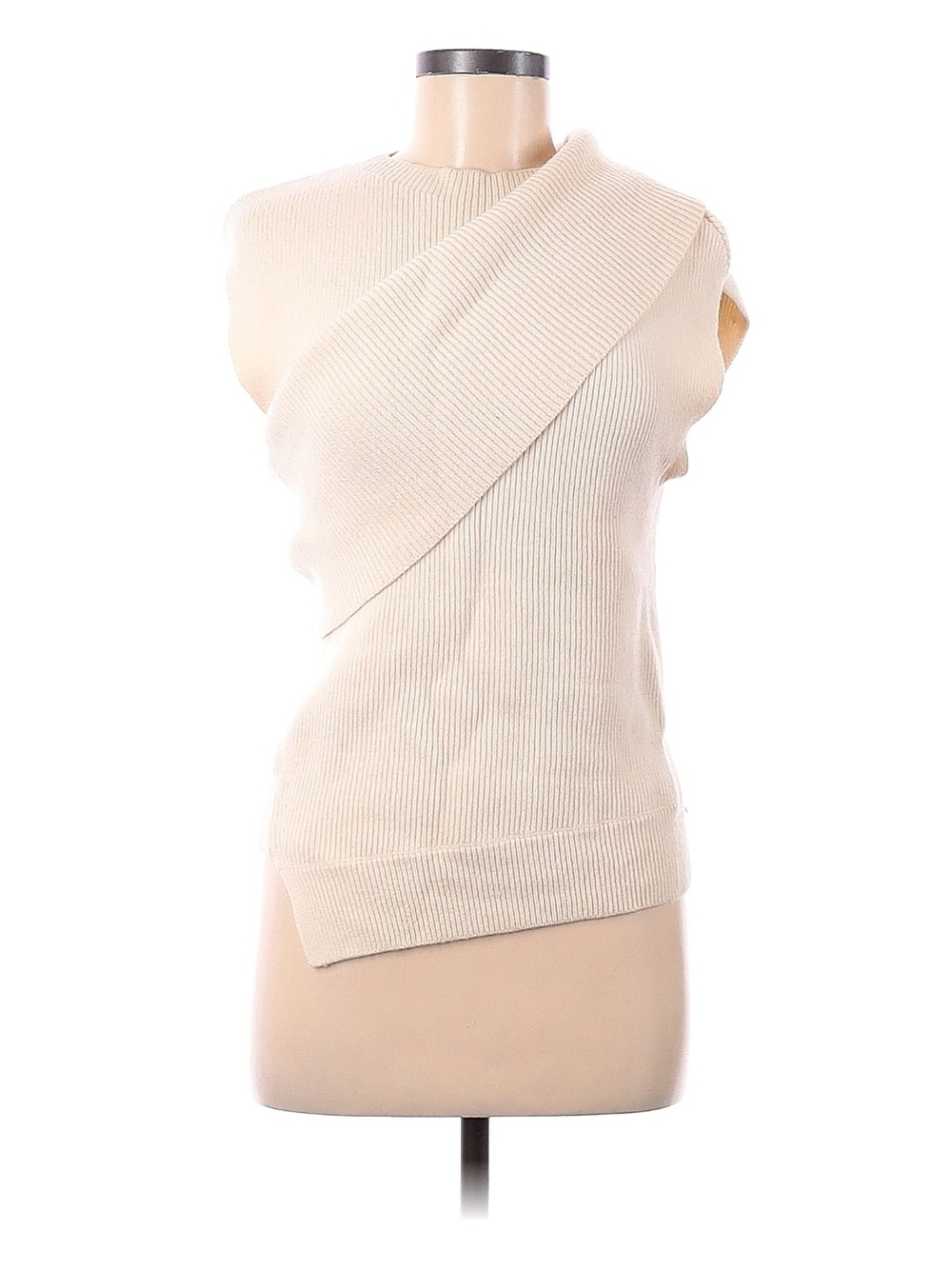 Club Monaco Cream Asymmetric Ribbed Off-Shoulder Sweater Vest